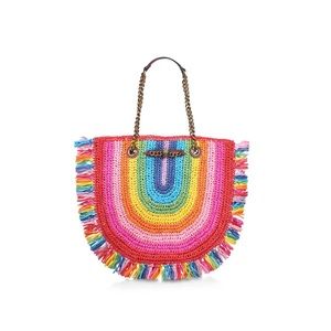 Kurt Geiger Women’s Chelsea Raffia Large Open Top Rainbow Shopper Tote NWT
